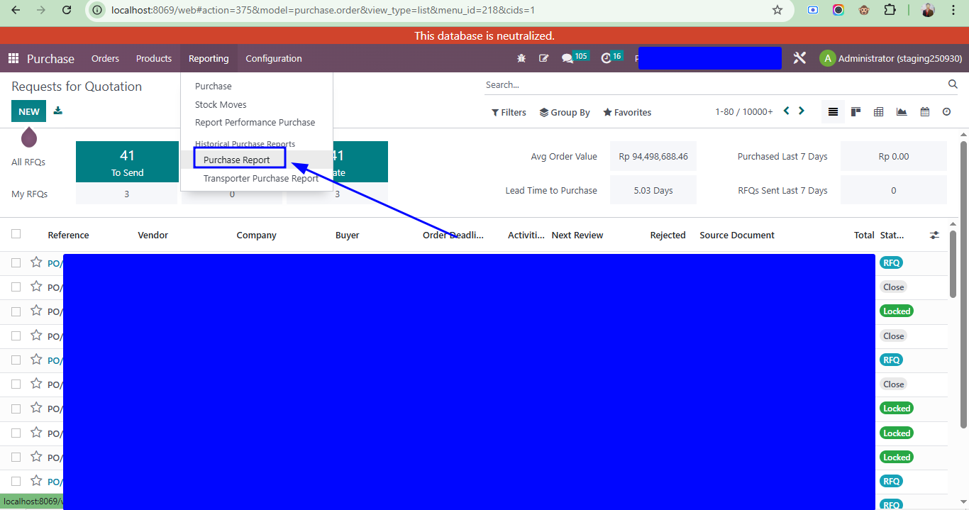 Historical purchase Report screenshot