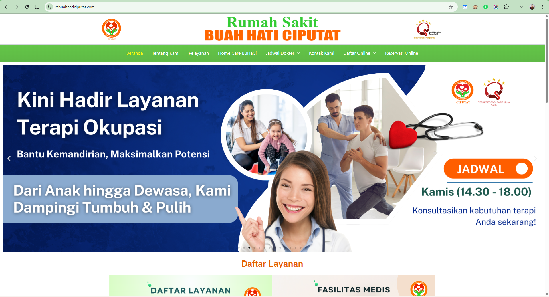 Website RS Buah Hati Ciputat screenshot